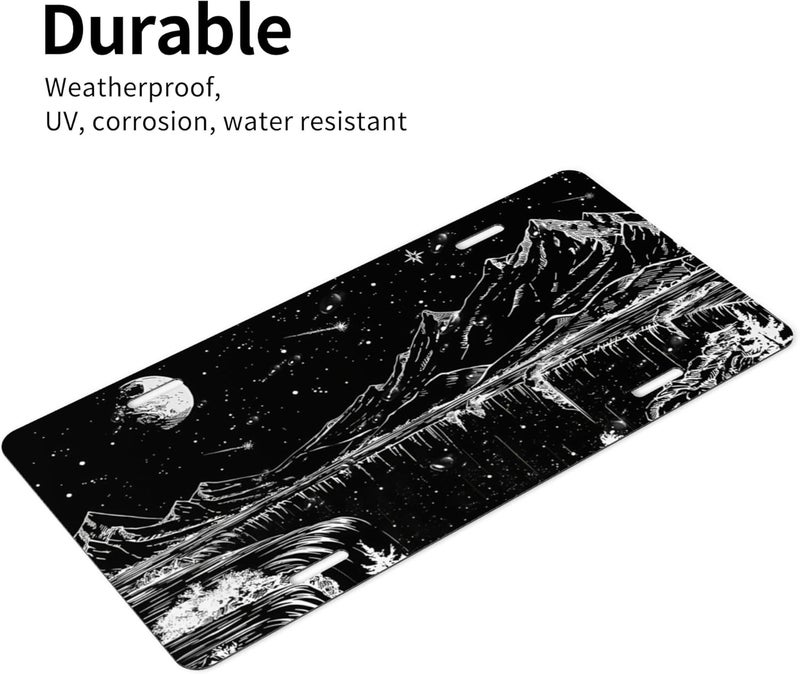 CTVSLFU Front License Plate Cover – Aluminum Metal Car Accessory, Rust-Proof Novelty Vanity Tag Decor for Men & Women, 6x12 with 4 Holes - Starry Sky Mountain 010 - Image 3